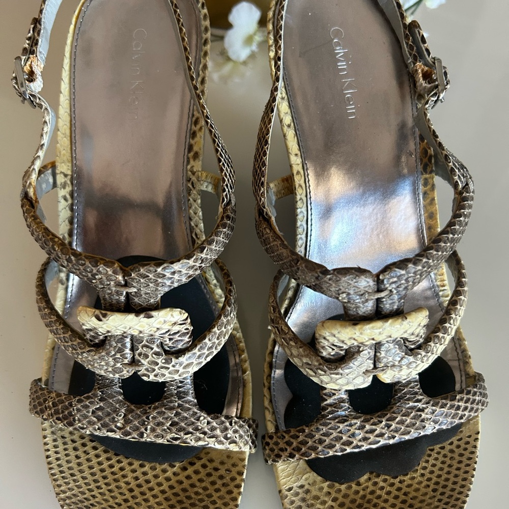 Calvin Klein Women's Tan Snake Print Sandals